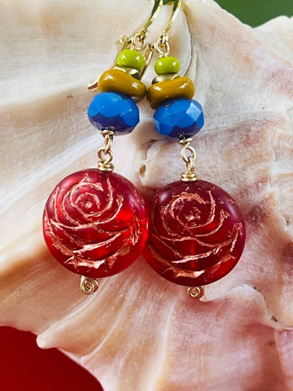Vibrant Rose Dangle Earrings | Multicolor Beaded Earrings | Flower Earrings